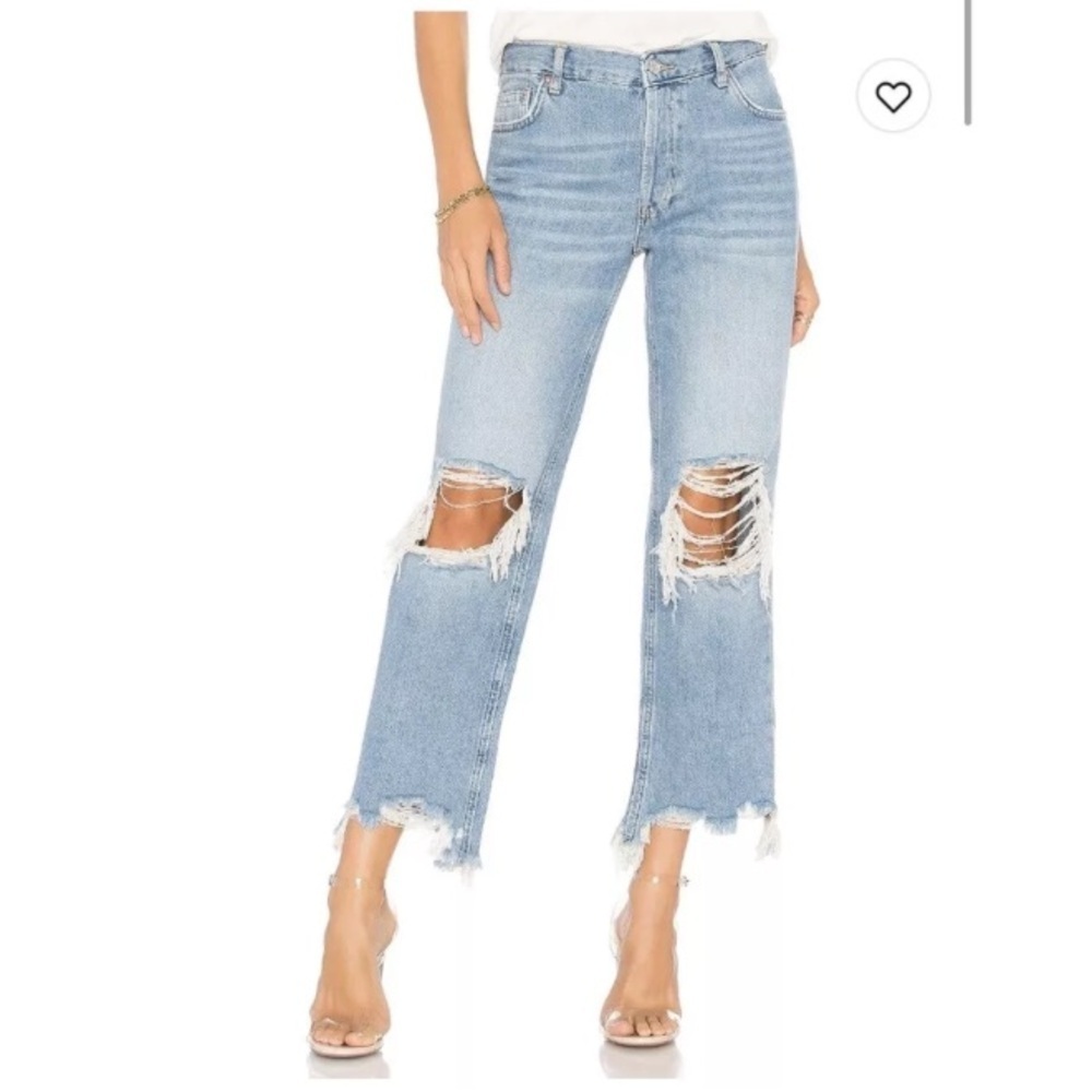 Free People We The Free Maggie Heavily Distressed Crop Jeans Size 25 Frayed Hem